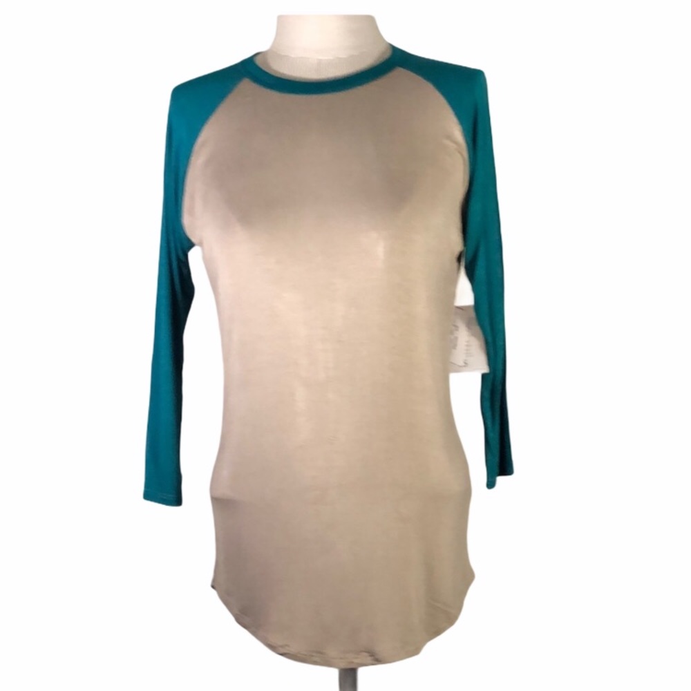 LuLaRoe gray and teal Randy t-shirt size xs